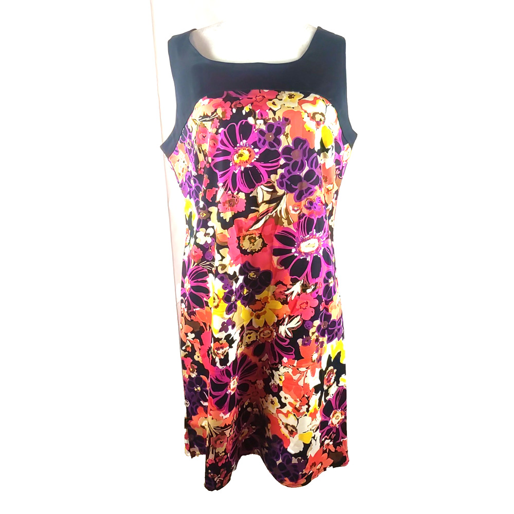 D B Y Women's Dress Size 12 Orange Black 1960's Retro Design Sleeveless Shirt...
